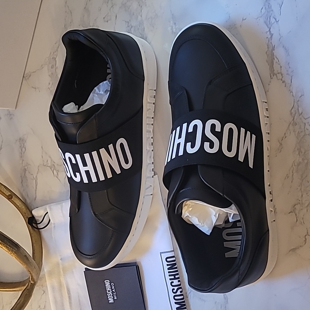 MOSCHINO LOGO BAND LEATHER SNEAKERS SZ EU 40 - Picture 13 of 17